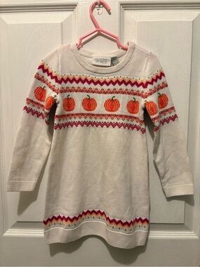 The Children's Place Cream Sweater Dress with Orange Pumpkin Knit